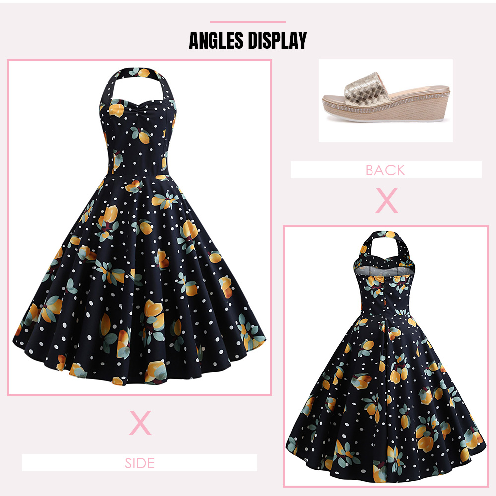 Halter Neck Backless Polka Dot Print A-line Women Vintage Dress