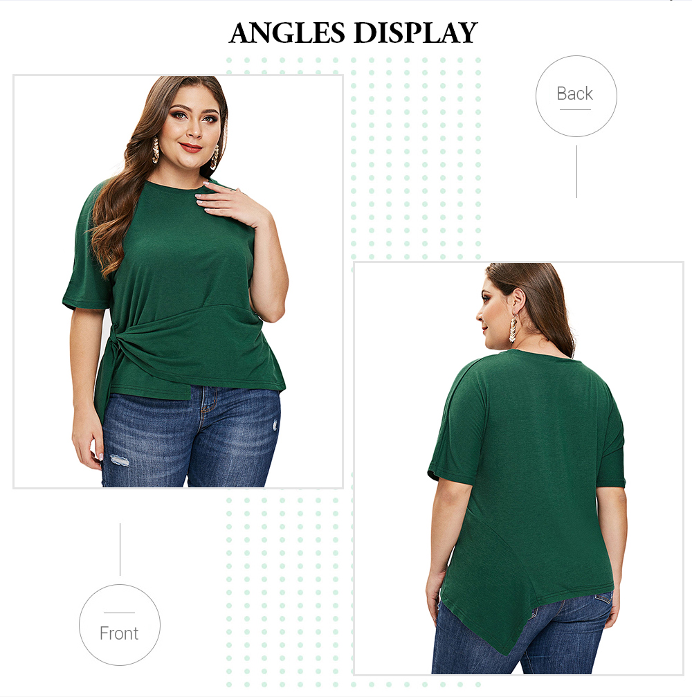 Plus Size Side Knot Solid Color Tee