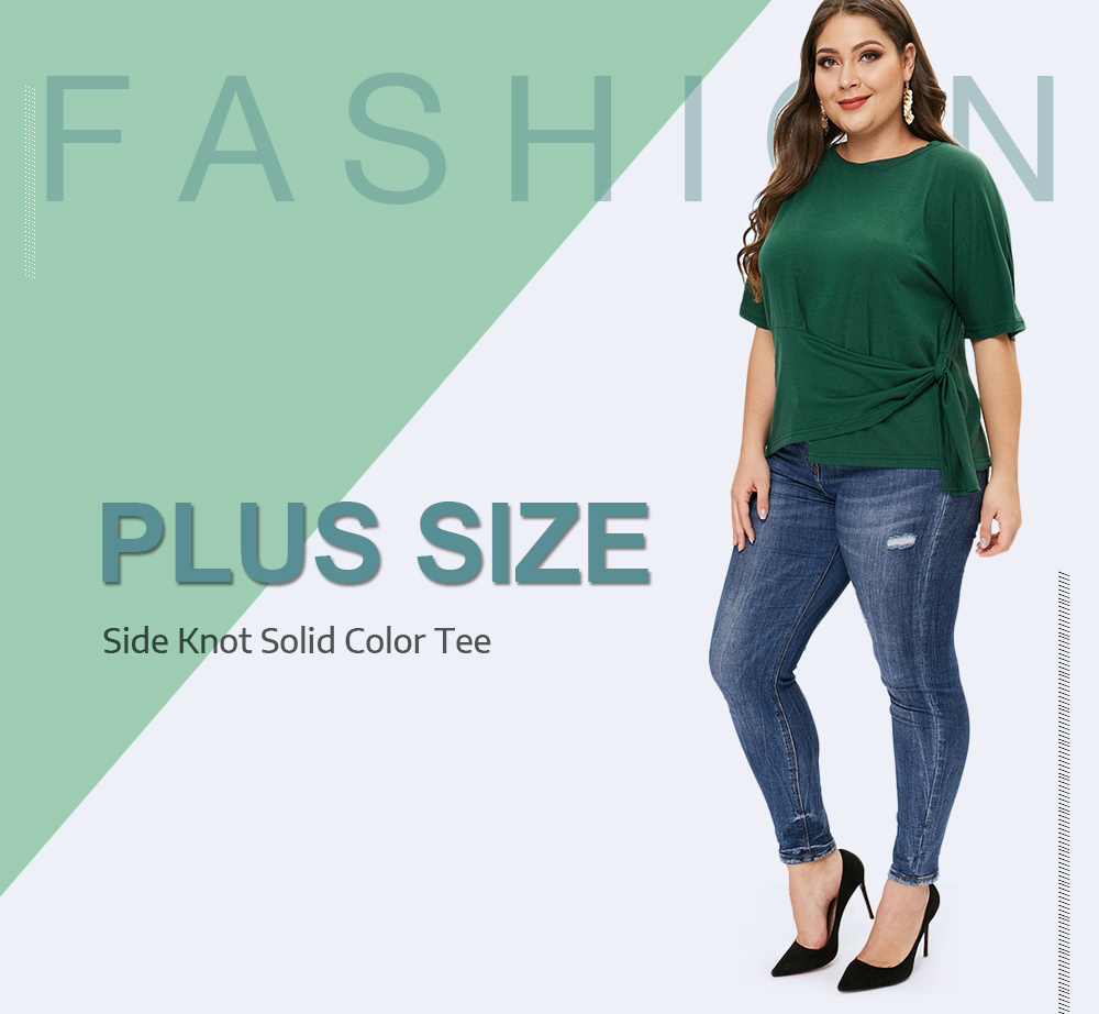 Plus Size Side Knot Solid Color Tee