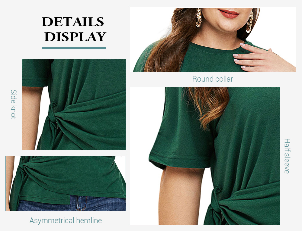 Plus Size Side Knot Solid Color Tee