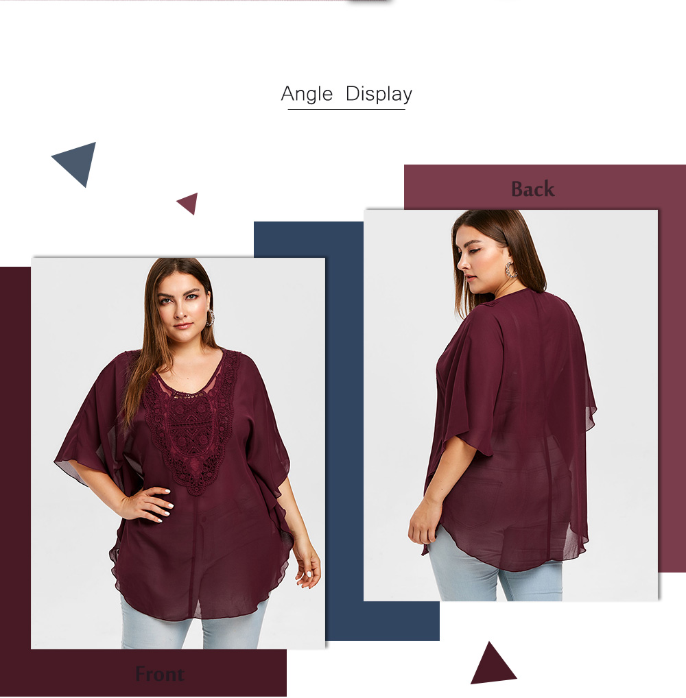 Plus Size Flutter Sleeve Long Blouse