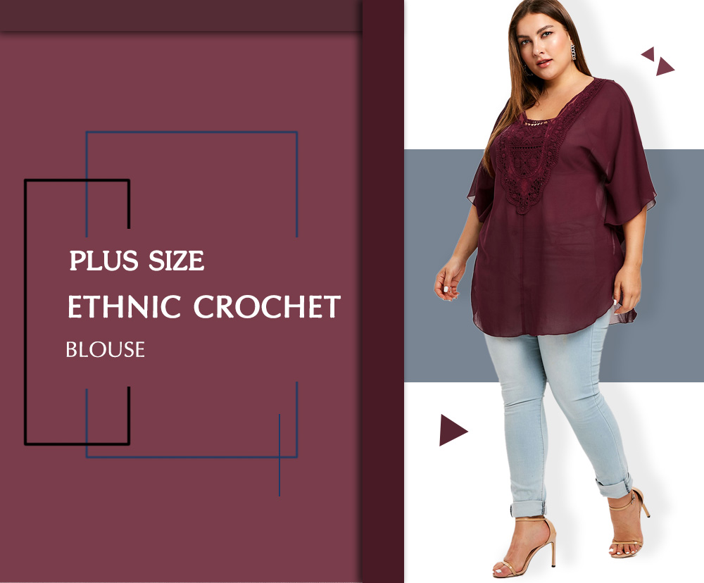Plus Size Flutter Sleeve Long Blouse