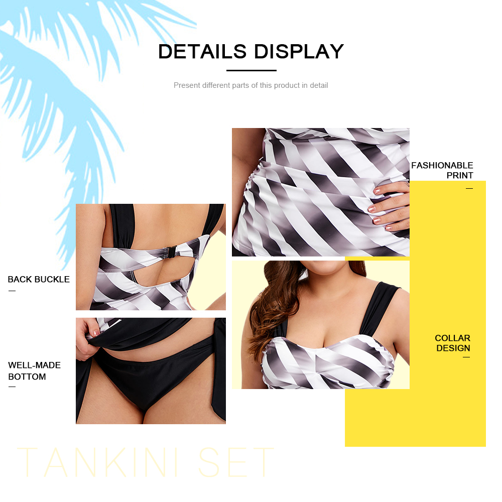 Back Cut Out Plus Size Striped Tankini Set