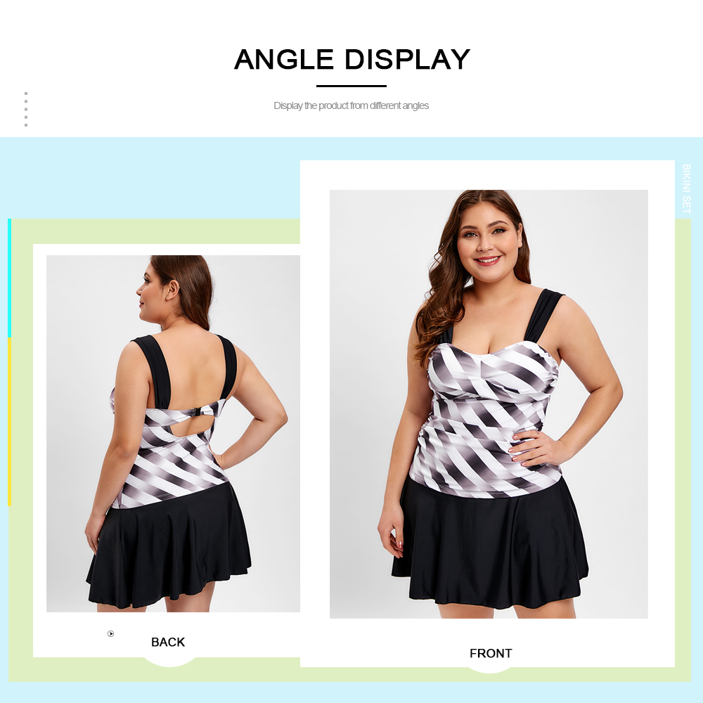 Back Cut Out Plus Size Striped Tankini Set