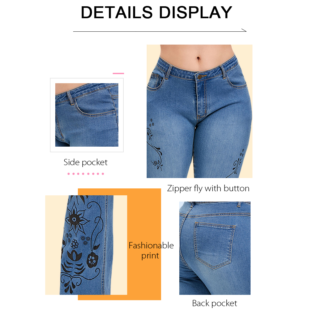 Plus Size Boot Cut Printed Jeans