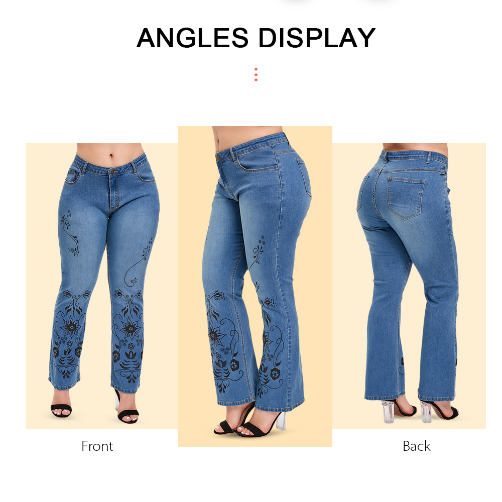 Plus Size Boot Cut Printed Jeans