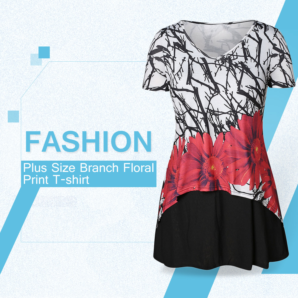 Plus Size Branch Floral Print T-shirt
