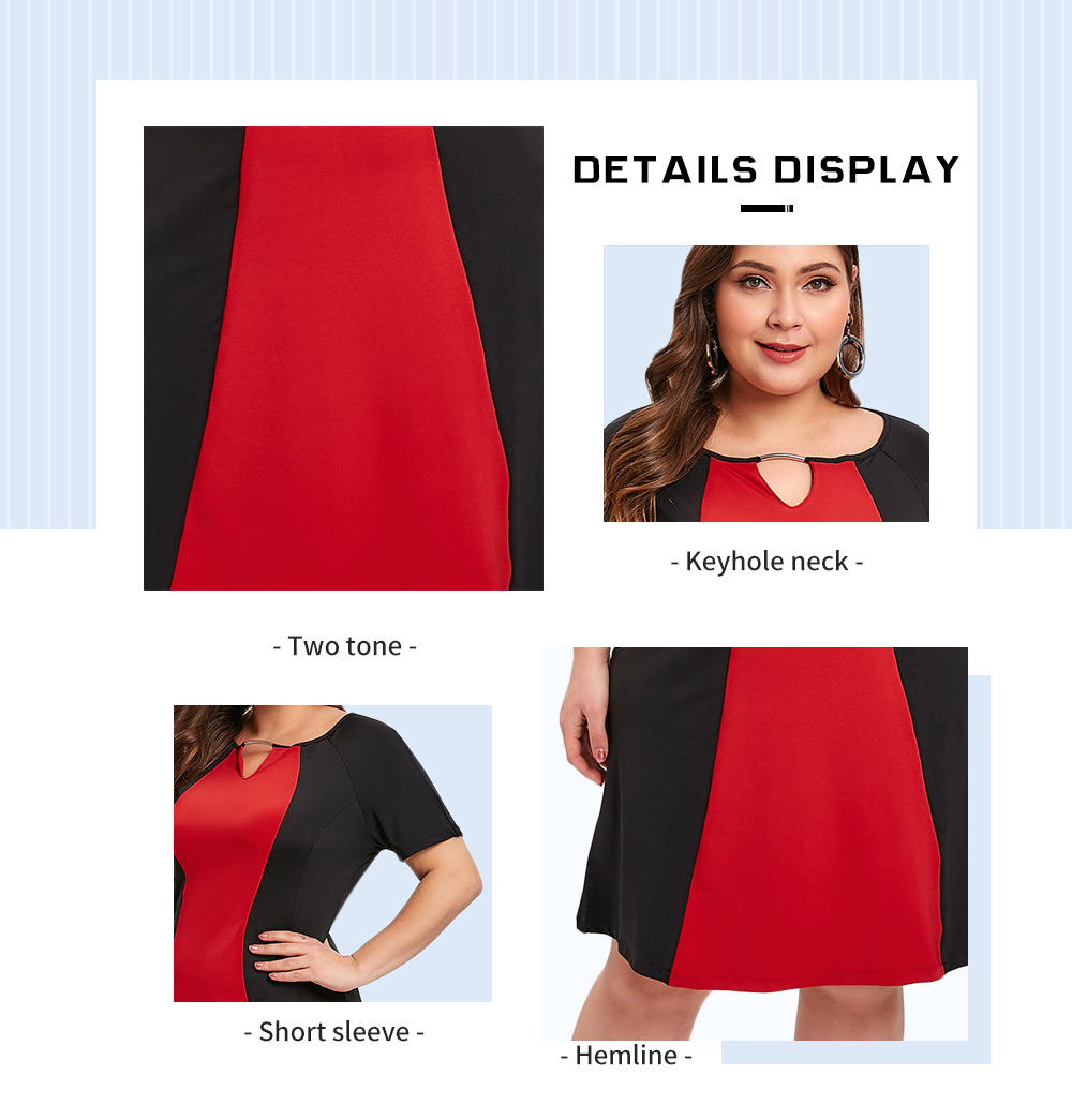 Plus Size Two Tone Keyhole Neck Shift Dress