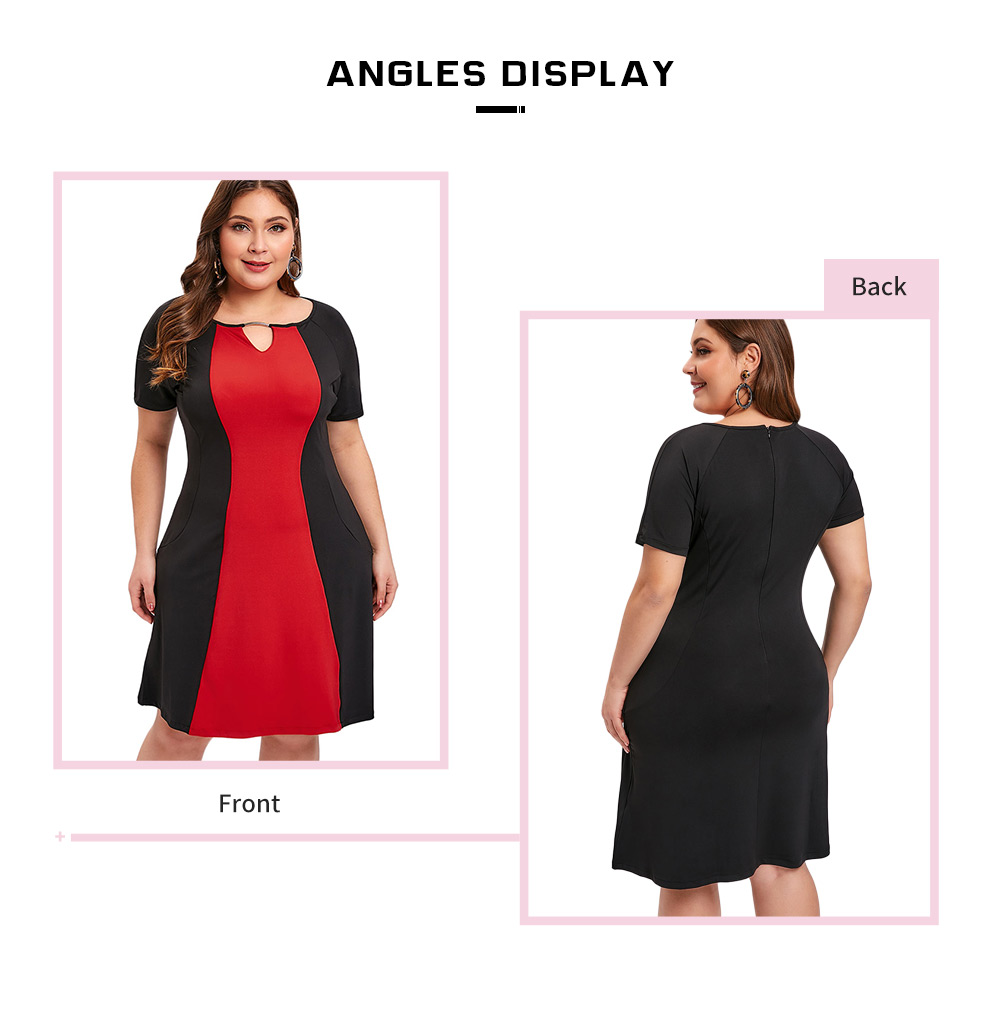 Plus Size Two Tone Keyhole Neck Shift Dress