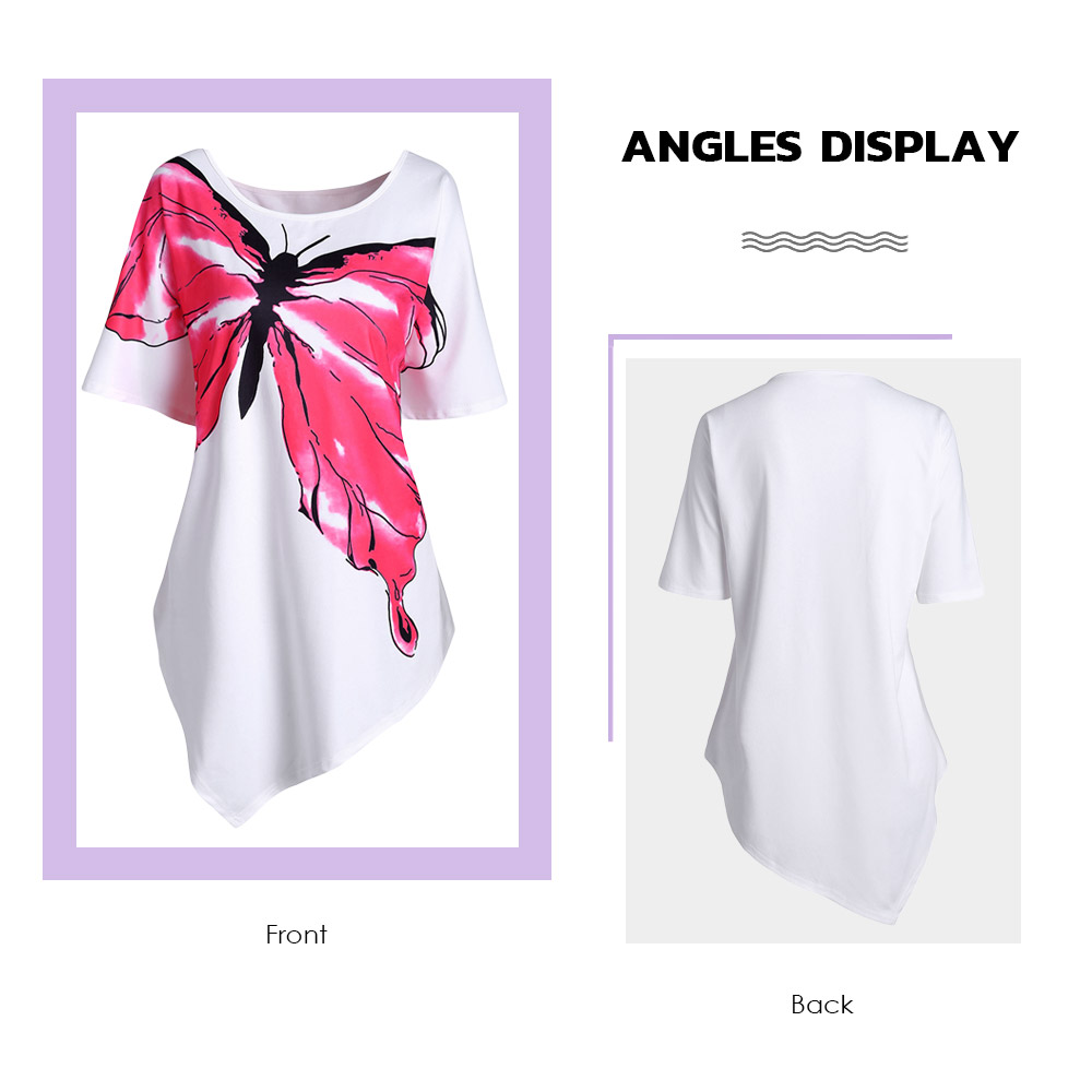 Plus Size Butterfly Print Asymmetrical T Shirt