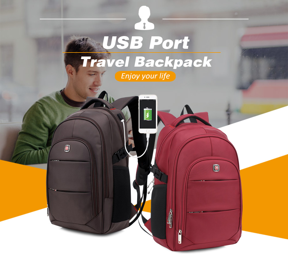 AUGUR Men Travel Backpack 17 inch Laptop USB Port Women Student Bag