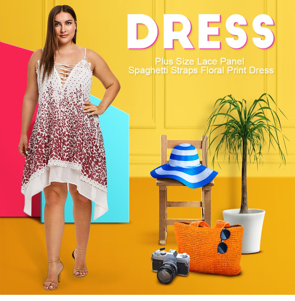 Plus Size Criss Cross Printed Cami Dress