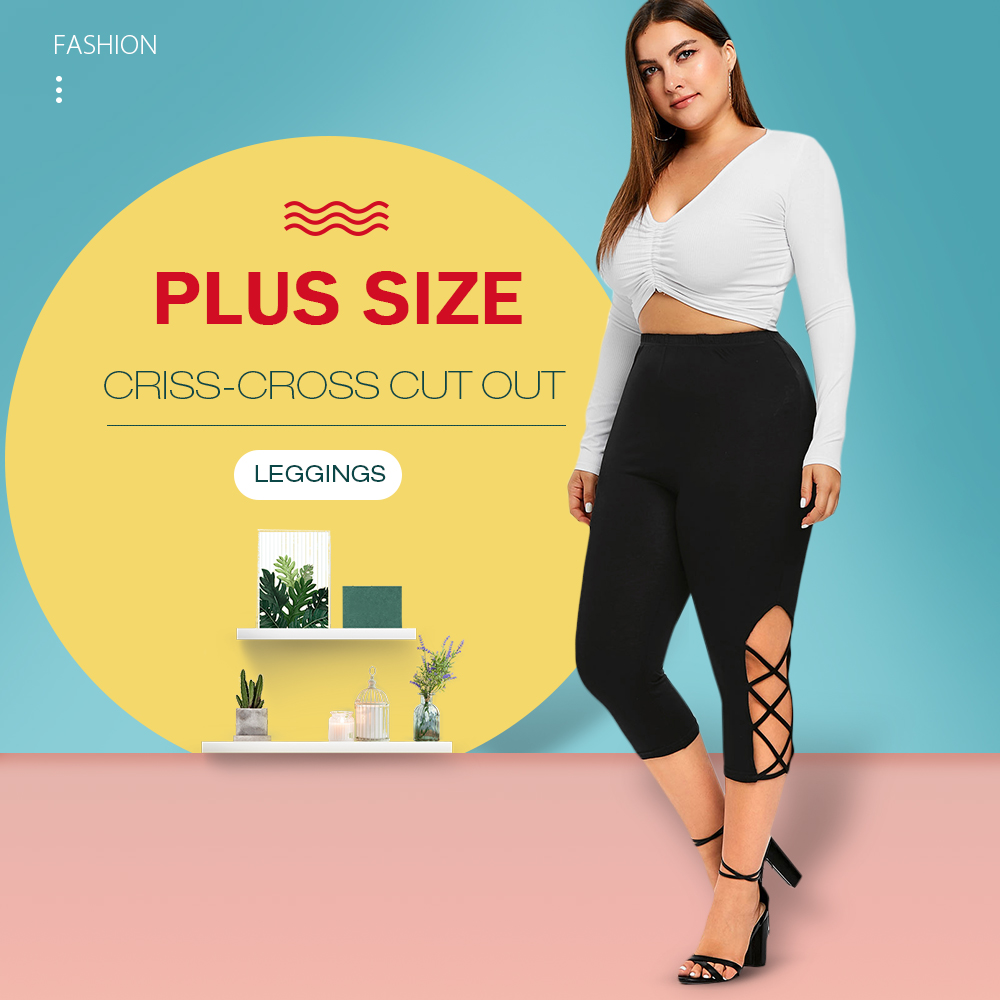 Plus Size Criss Cross Cut Out Leggings