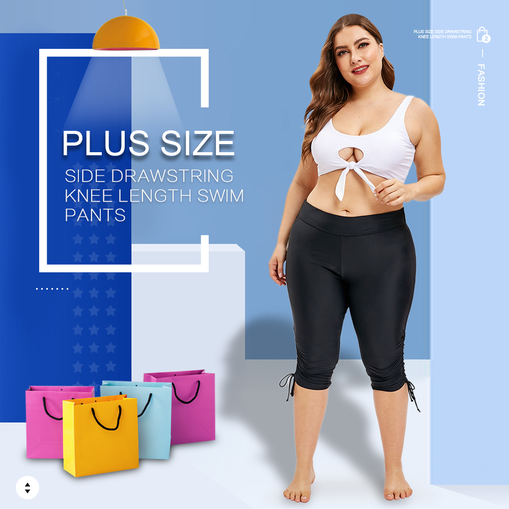 Plus Size Side Drawstring Knee Length Swim Pants