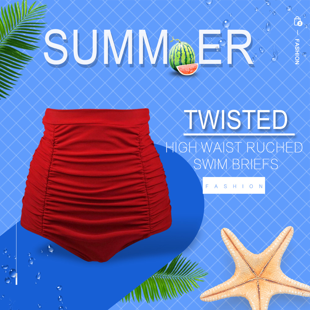 Plus Size High Waist Ruched Swim Briefs