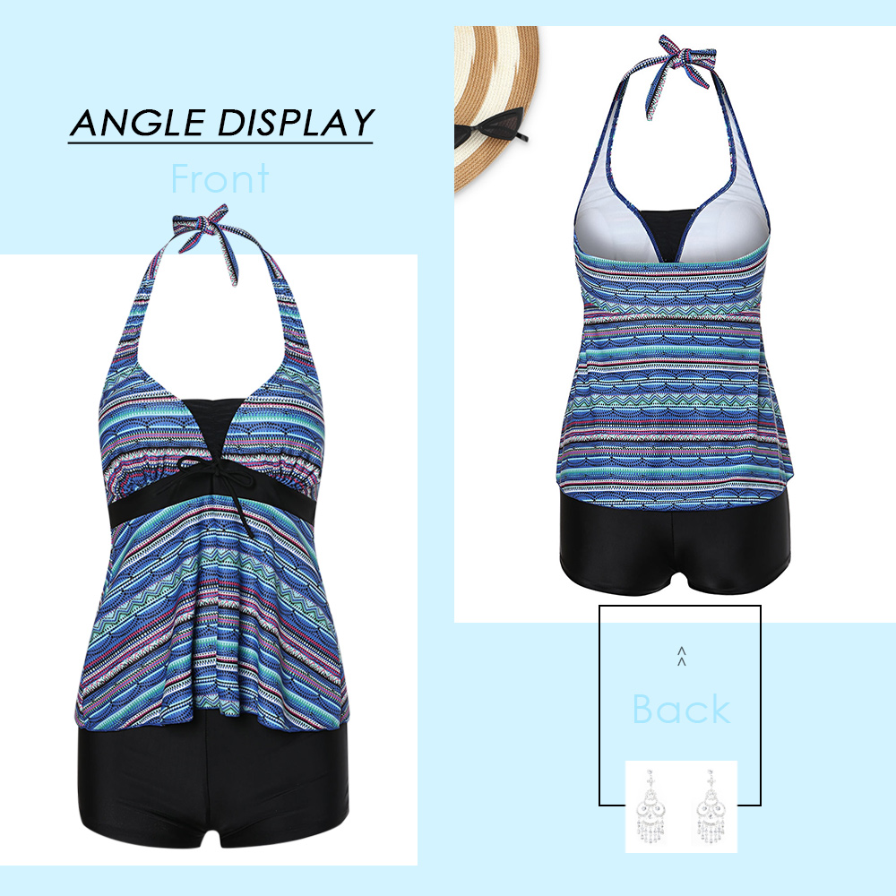 Halter Striped High Waist Tankini Set