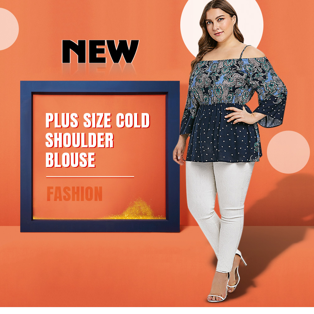 Plus Size Tribal Print Cold Shoulder Blouse