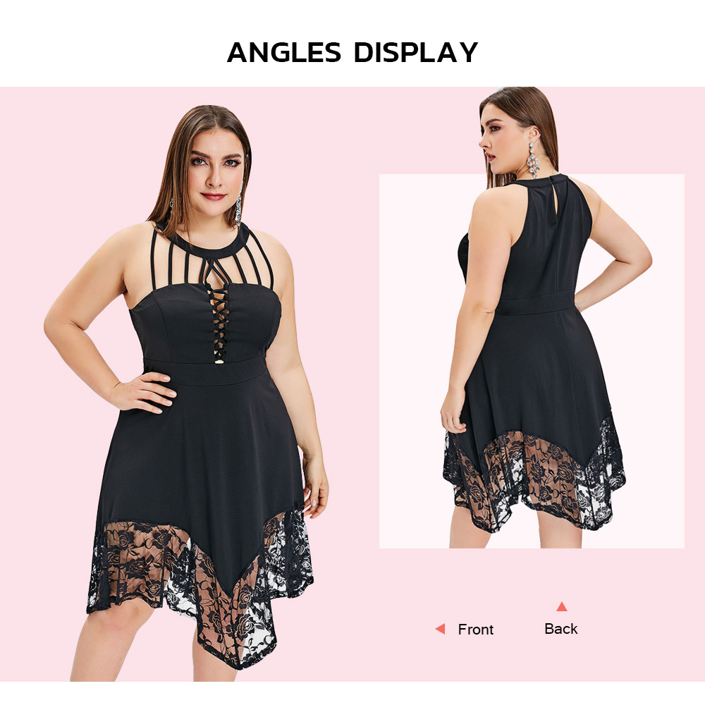 Plus Size Lace Panel Criss Cross A Line Dress
