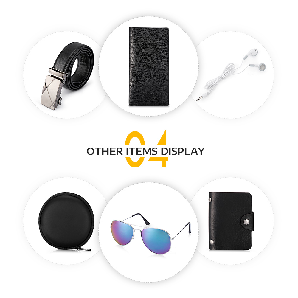 Guapabien 7PCS Men USB Port Bag Earphone Sunglasses Wallets Belt Card Keeper