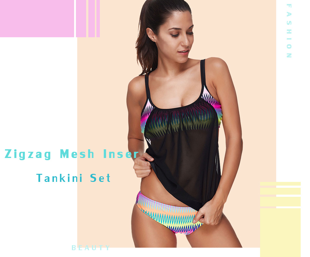 Zigzag Mesh Insert Tankini Set