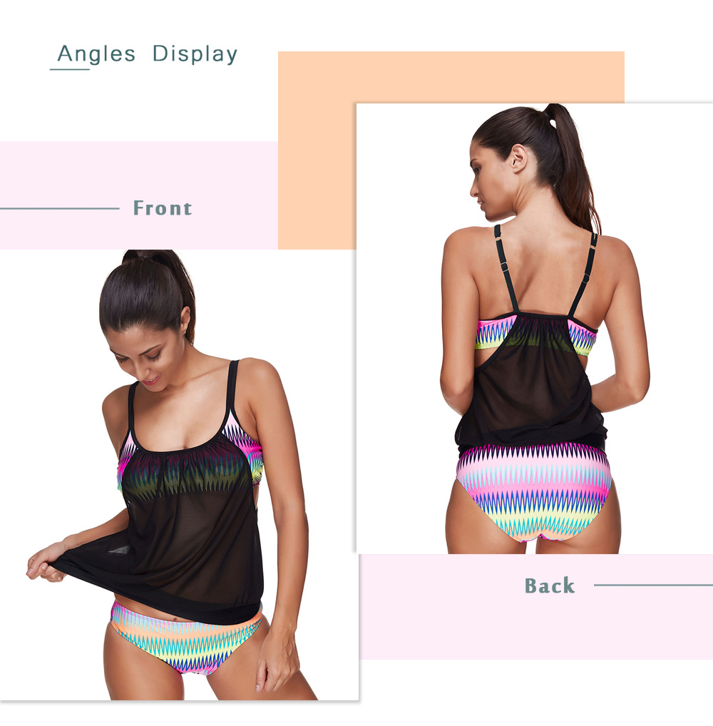 Zigzag Mesh Insert Tankini Set