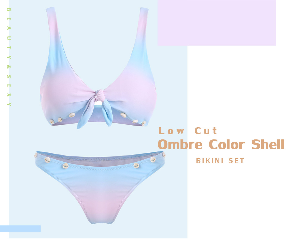 Plunge Ombre Color Shell Bikini Set