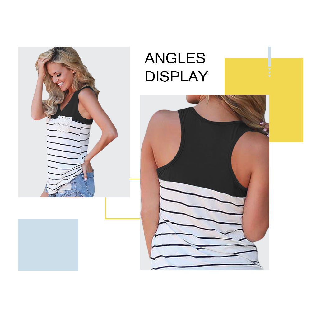 Stripes Crochet Panel Front Pocket Tank Top