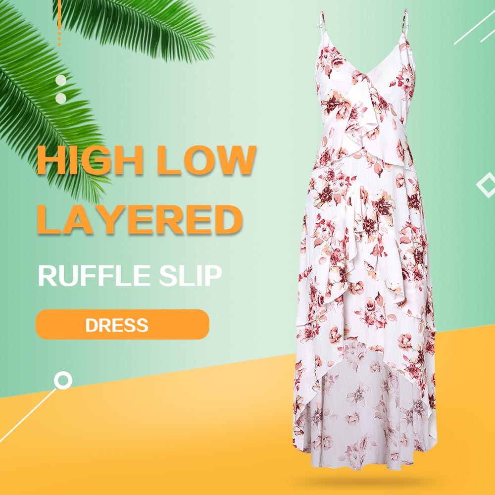 High Low Layered Ruffle Slip Dress