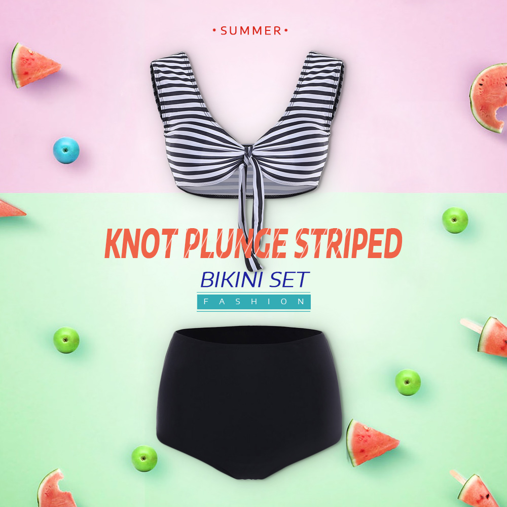 Striped Knot High Rise Bikini Set