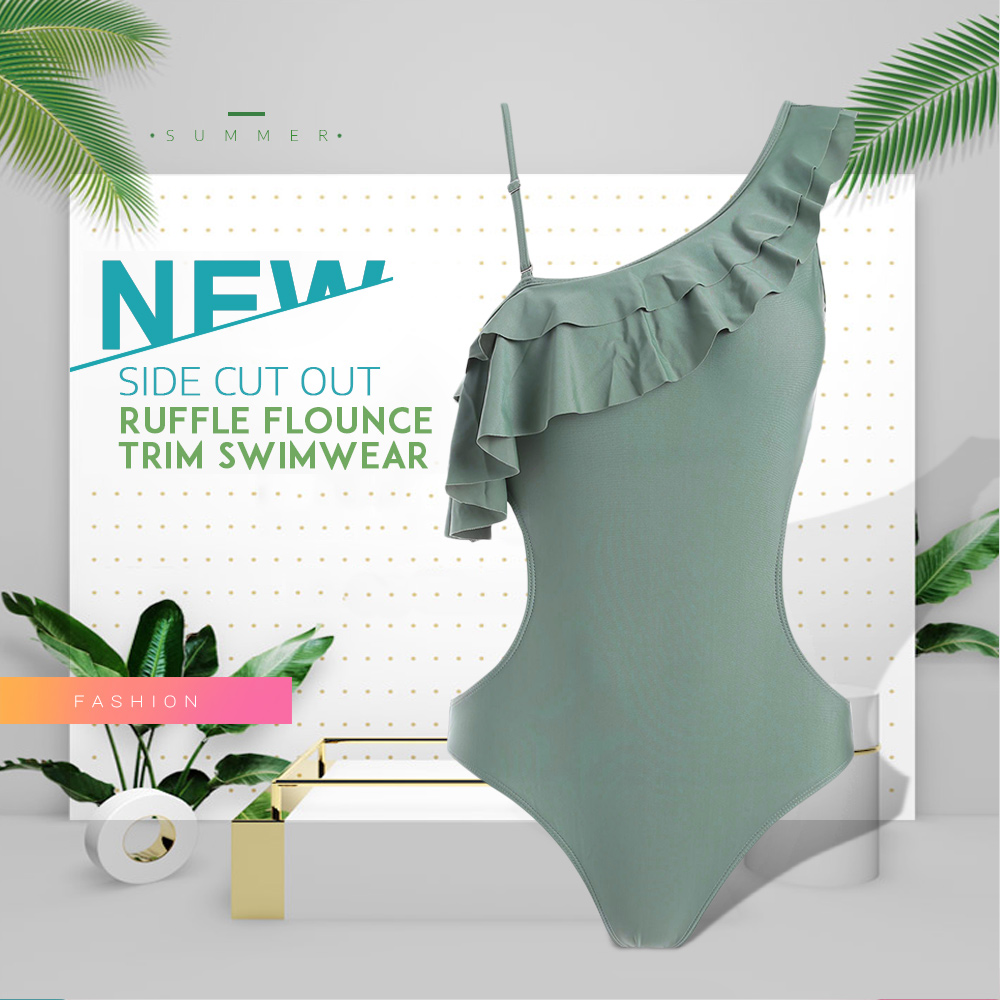 Flounce Trim Side Cut Out Swimwear