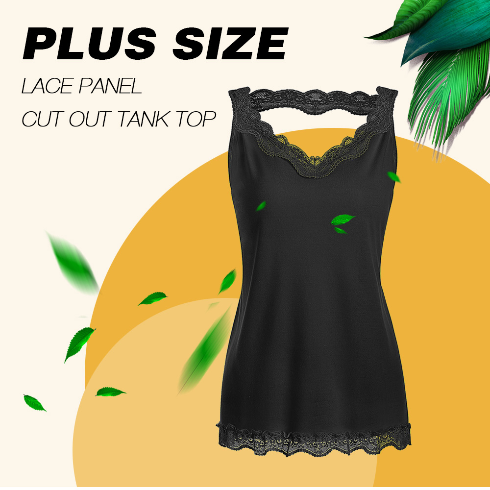 Plus Size Lace Panel Cut Out Tank Top