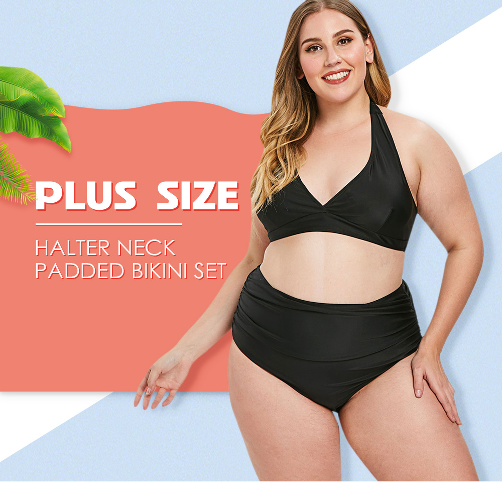Plus Size Halter Neck Padded Bikini Set