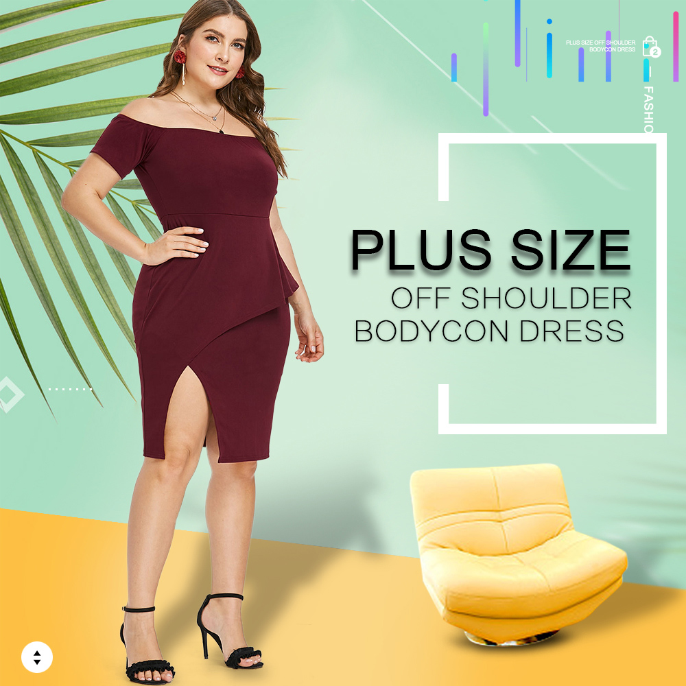 Plus Size Off Shoulder Bodycon Dress