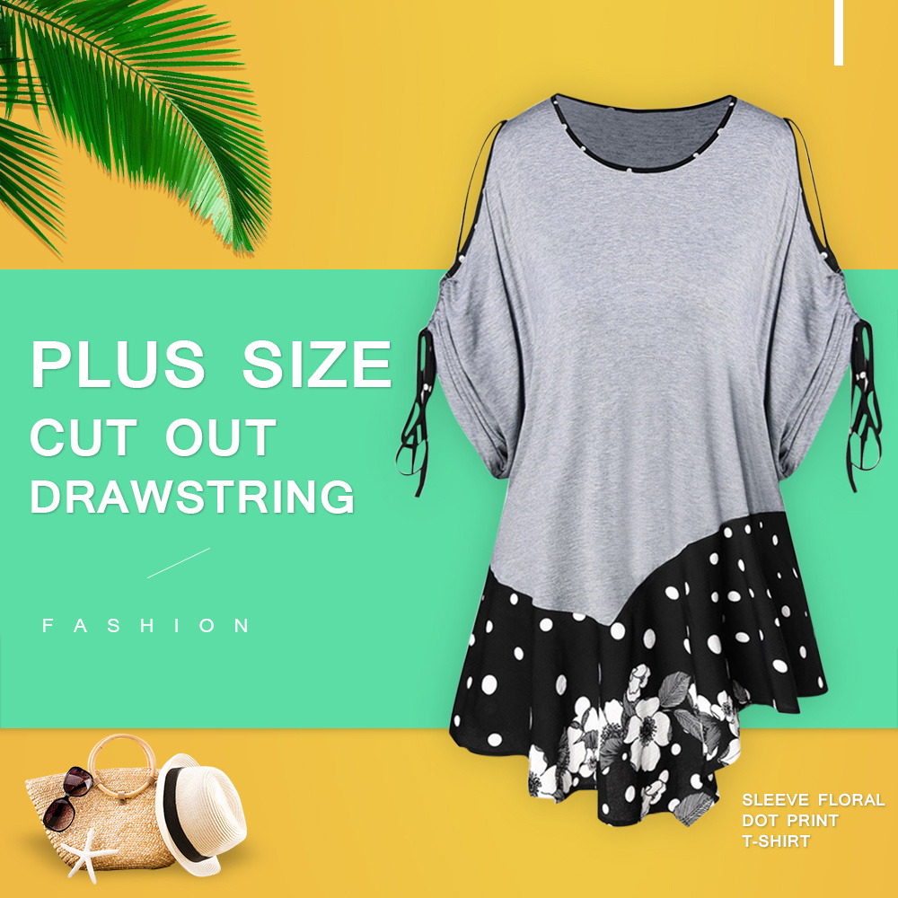 Plus Size Polka Dot Cut Out T-shirt