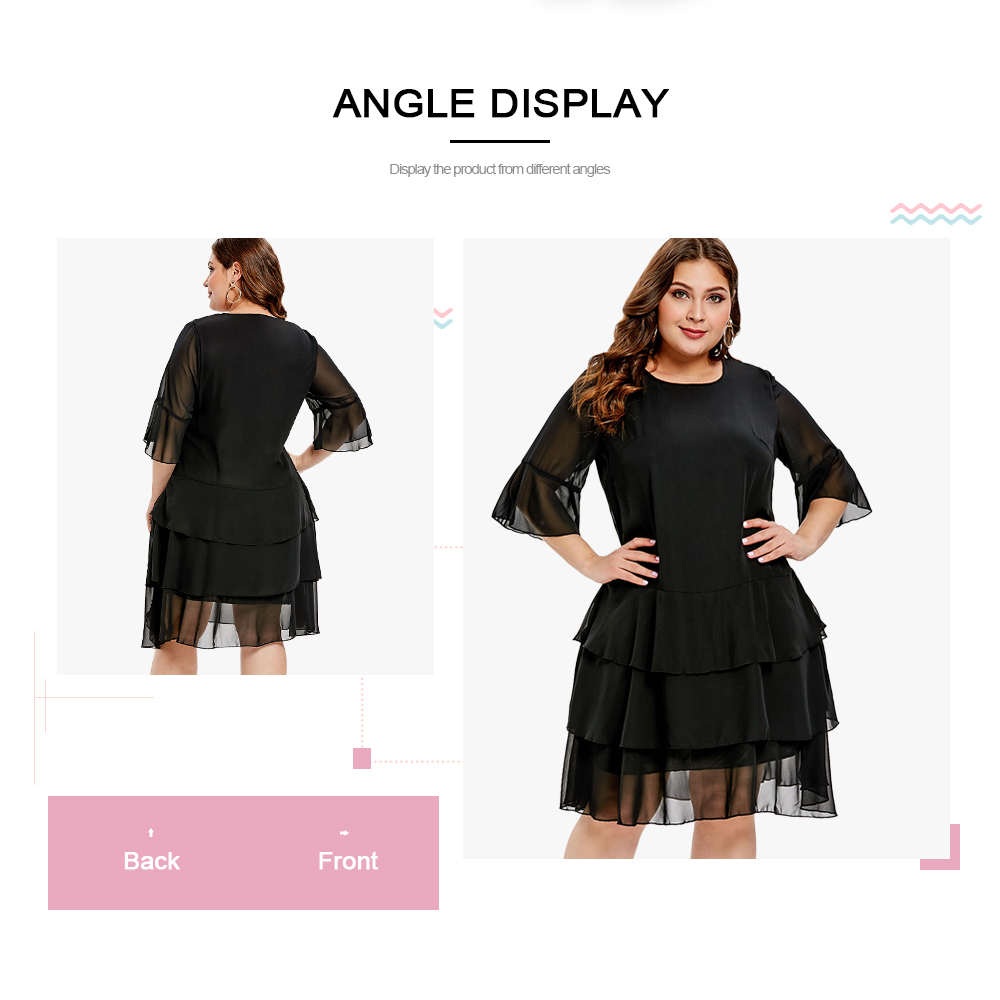 Plus Size Half Sleeves Plain Tiered Dress
