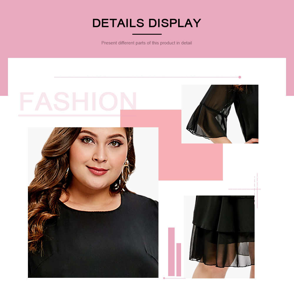 Plus Size Half Sleeves Plain Tiered Dress