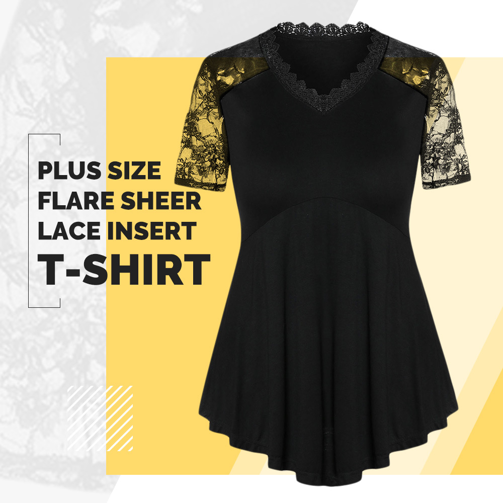 Plus Size See Thru Lace Panel T Shirt