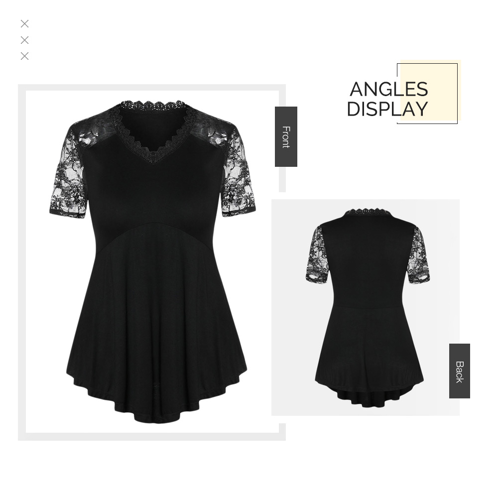 Plus Size See Thru Lace Panel T Shirt