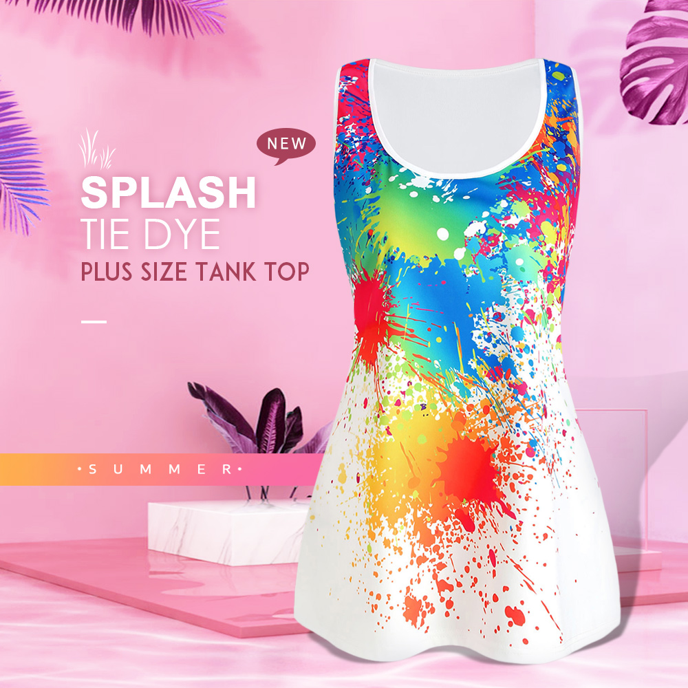 Splash Tie Dye Plus Size Tank Top