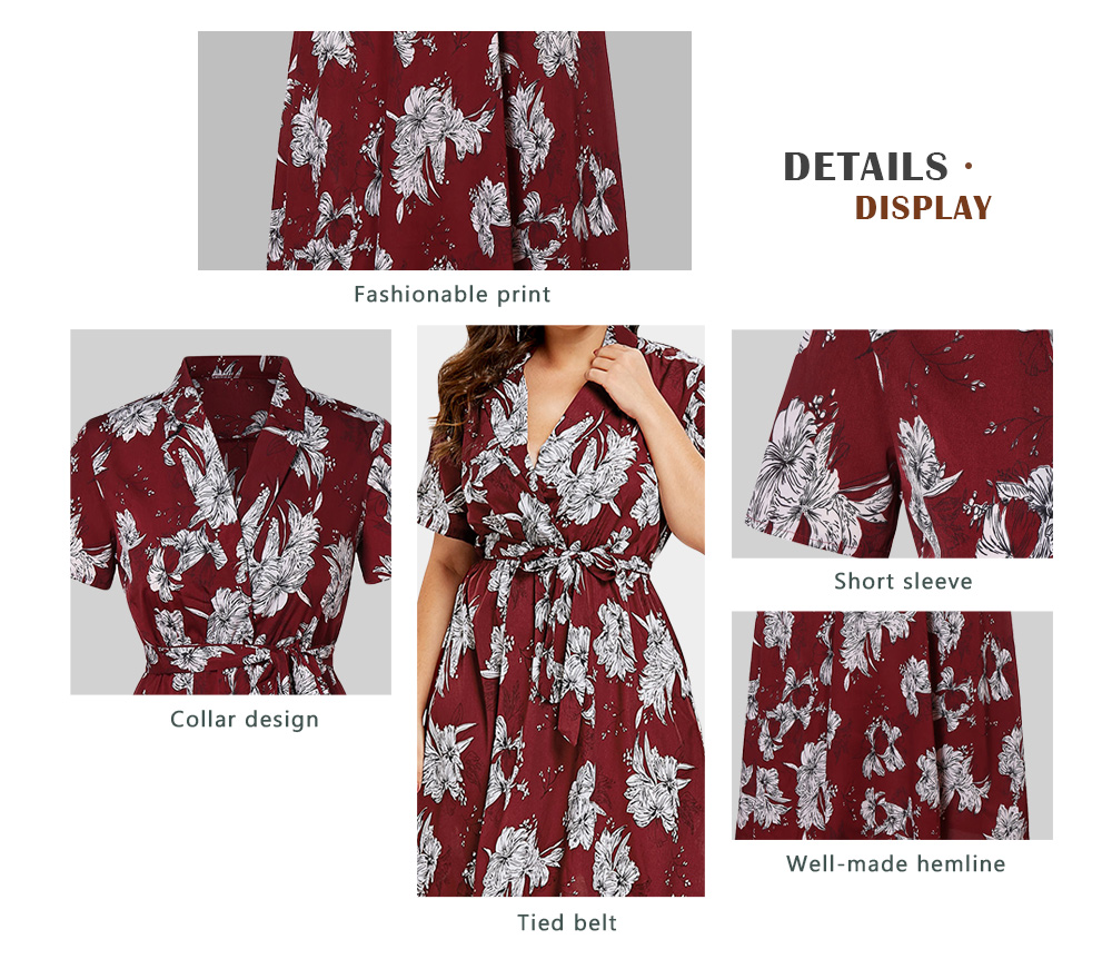 Short Sleeve Floral Print Plus Size Maxi Dress