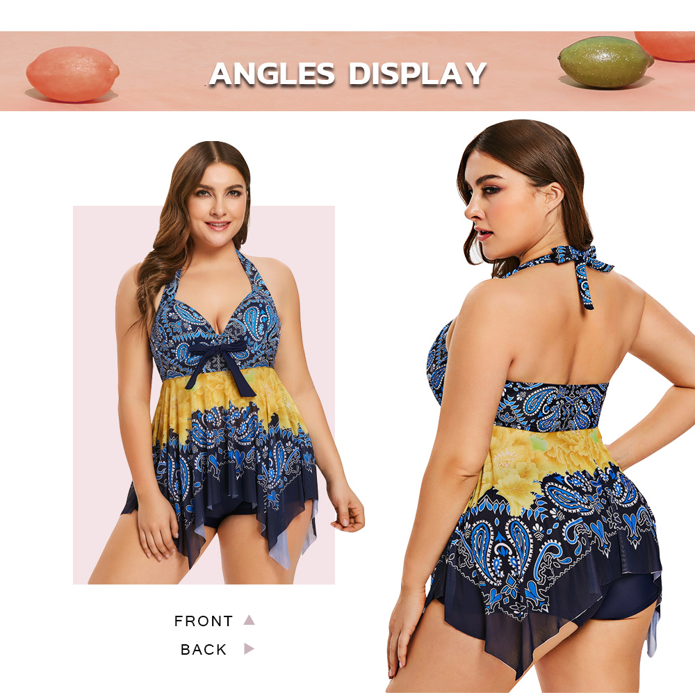 Halter Neck Plus Size Paisley Print Tankini Set