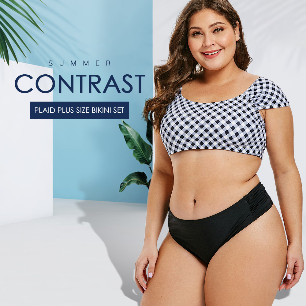 Plaid Contrast Plus Size Bikini Set