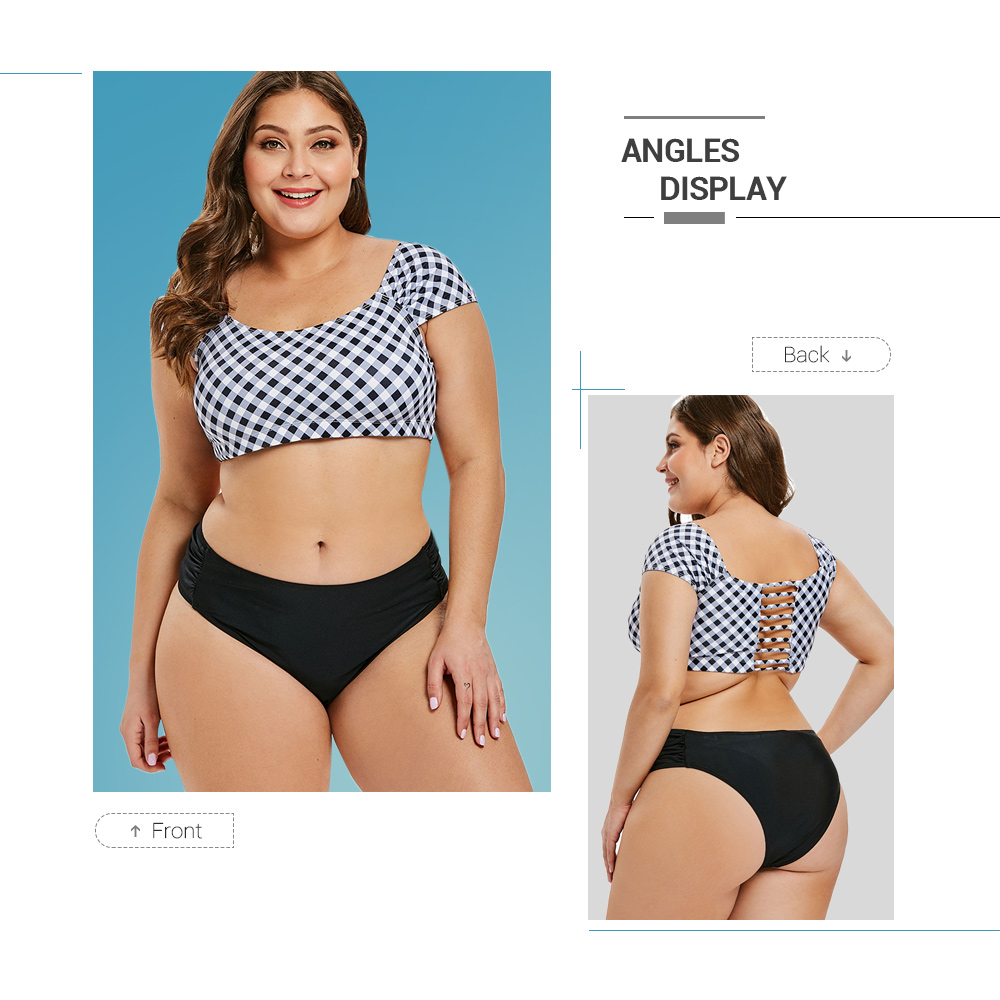 Plaid Contrast Plus Size Bikini Set