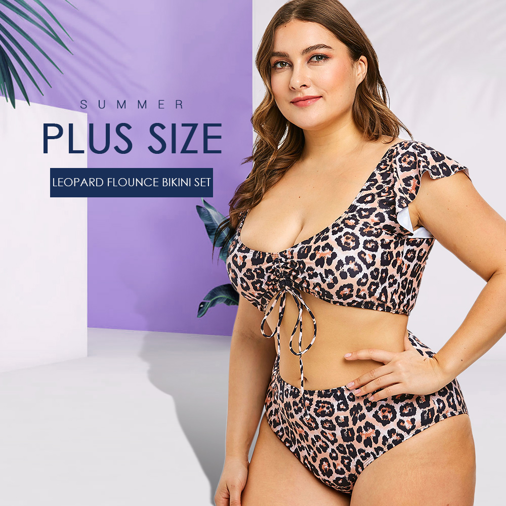 Plunge Plus Size Leopard Bikini Set