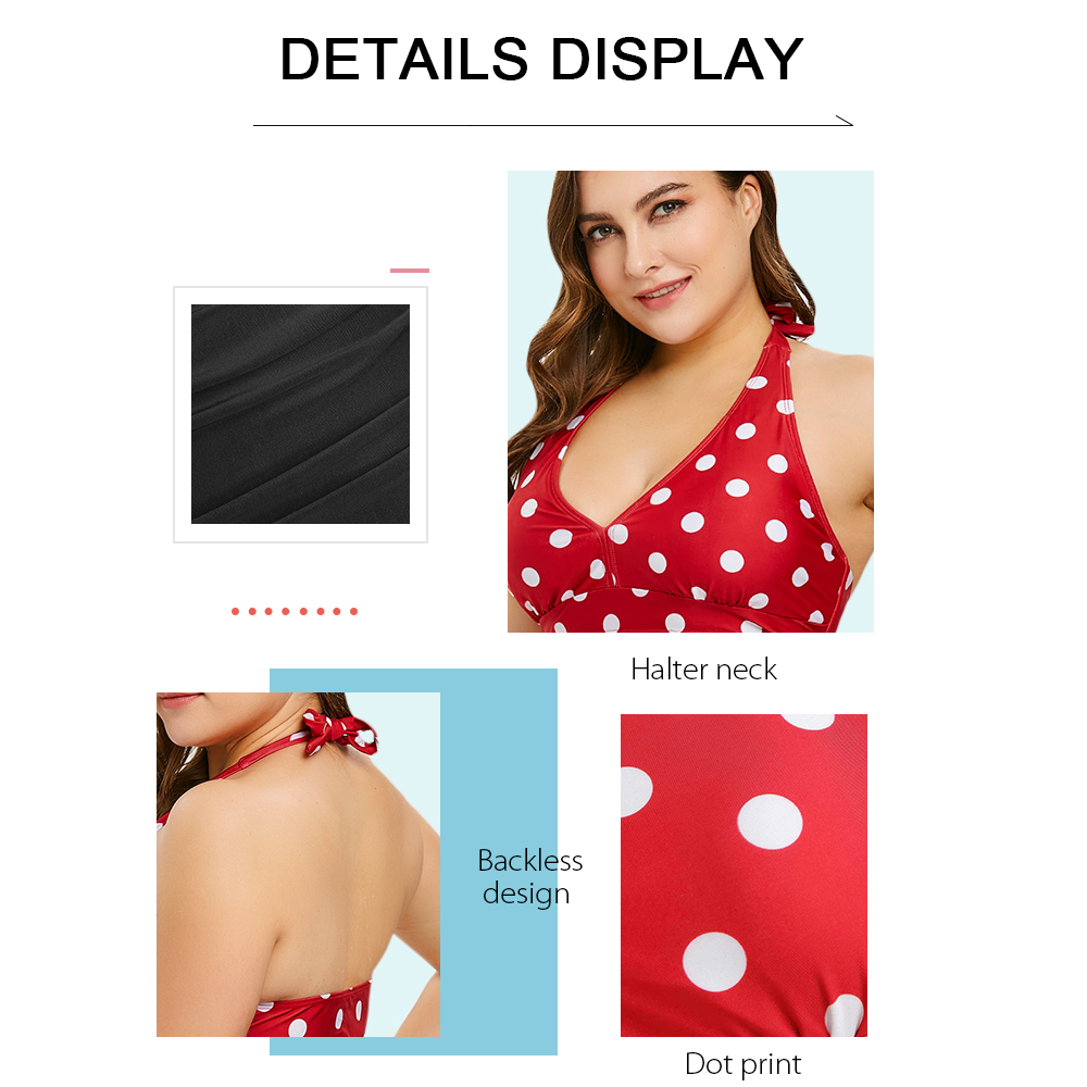 Polka Dot Plus Size Halter Neck Bikini Set