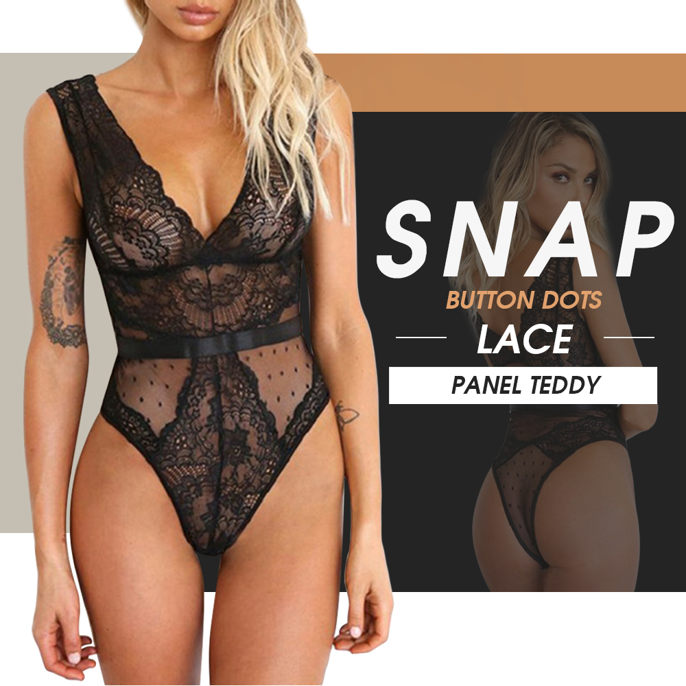 Snap Button Dots Lace Panel Teddy