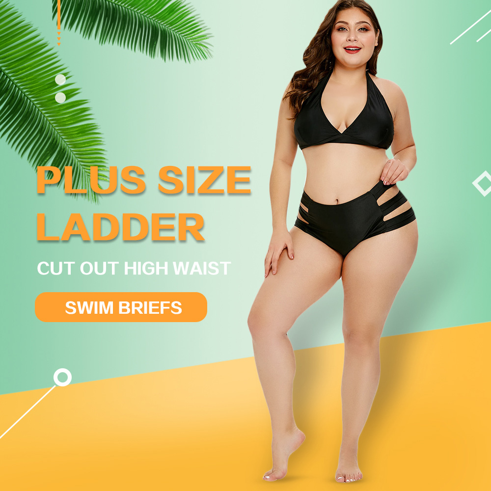 Plus Size Ladder Cut Out High Waist Swim Briefs