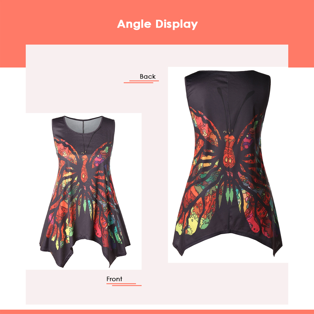 Plus Size Butterfly Print Asymmetrical Tank Top