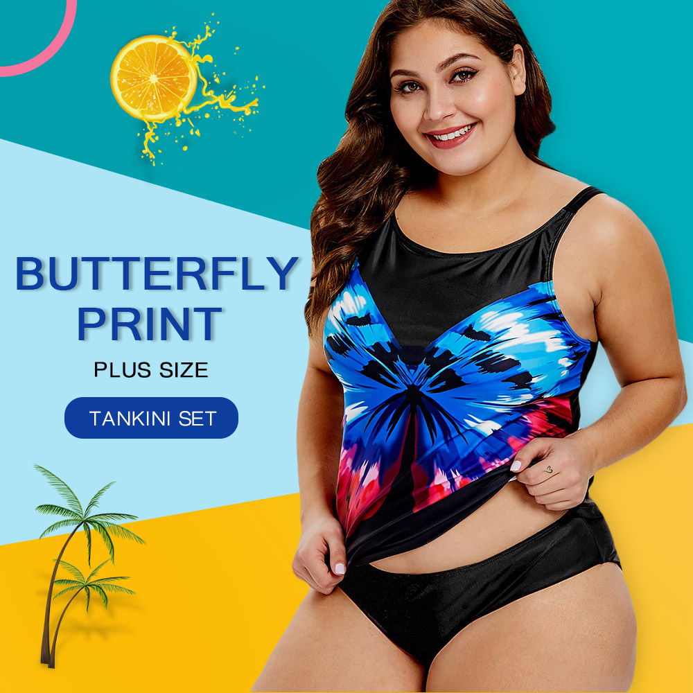 Butterfly Print Plus Size Tankini Set