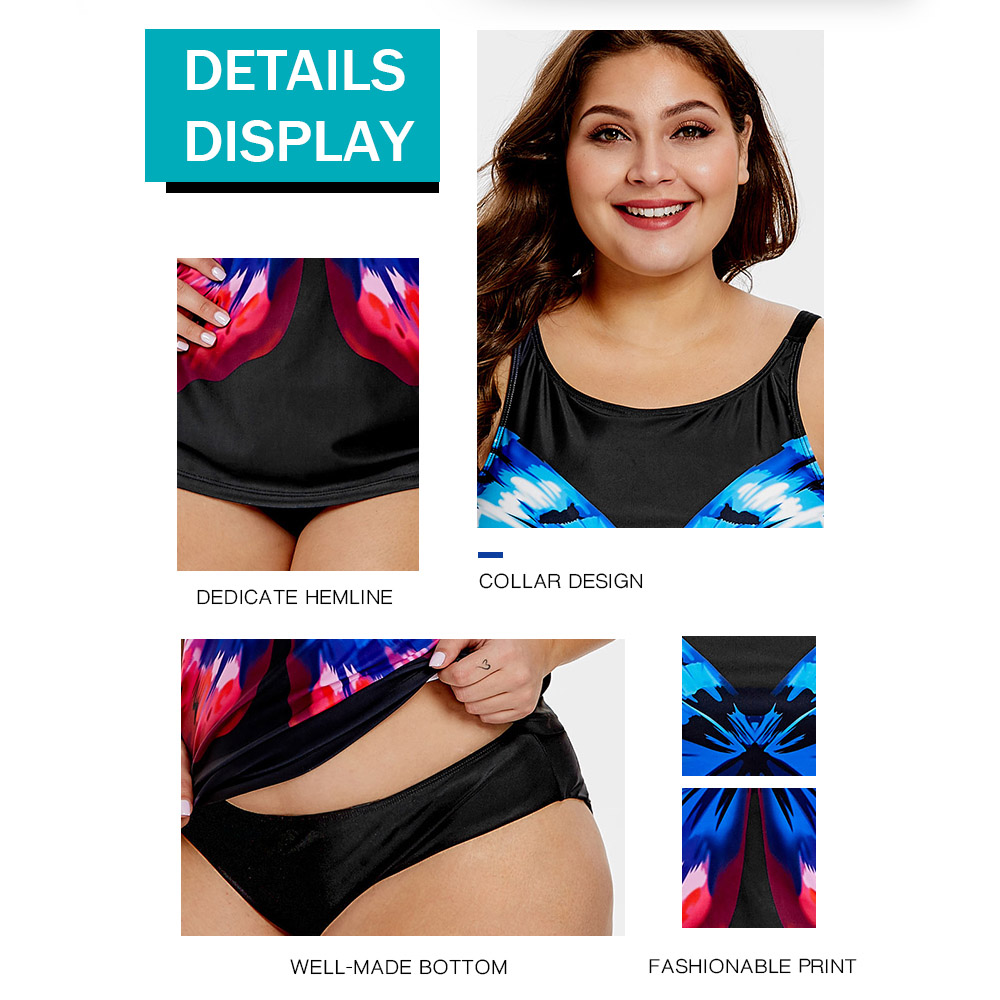 Butterfly Print Plus Size Tankini Set